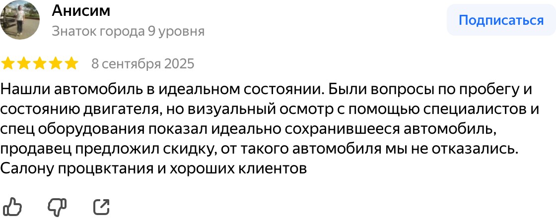Отзыв: показали проверку и историю автомобиля, всё прозрачно
